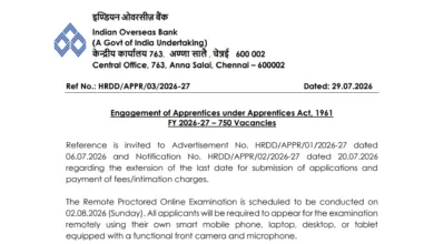 Indian Overseas Bank Apprentice (750 Posts) Admit Card 2026 Released – Download Hall Ticket Link