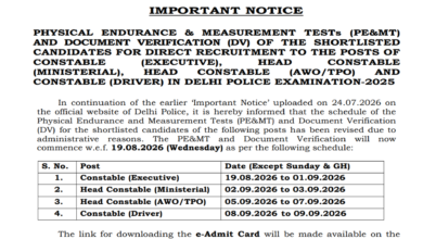 Delhi Police Constable (Driver-737 Posts) Exam Date & Admit Card 2025 Released, Check Now