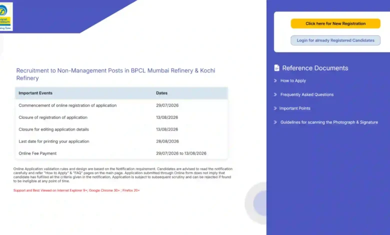 BPCL Non-Management Recruitment 2026 Notification Released for 154 Technician & Operator Posts, Apply Online