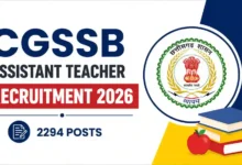CGSSB Assistant Teacher Recruitment 2026 Notification Released & Apply Online for 2294 Posts