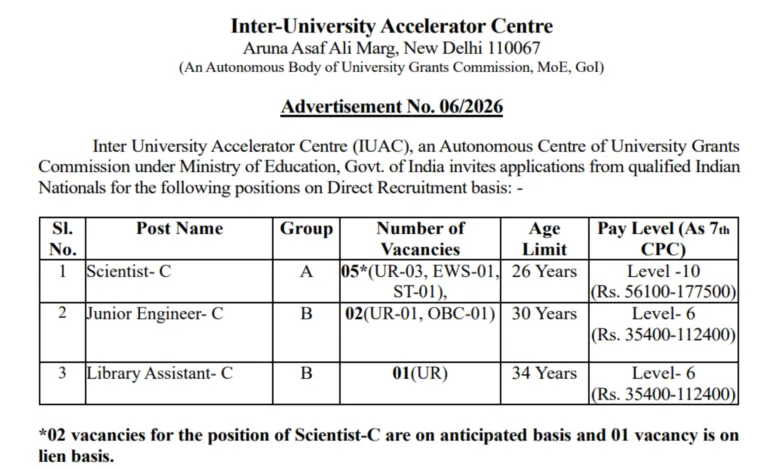 Delhi IUAC Recruitment 2026 Notification Released for Scientist, Jr Engineer & Library Assistant Posts, Apply Online