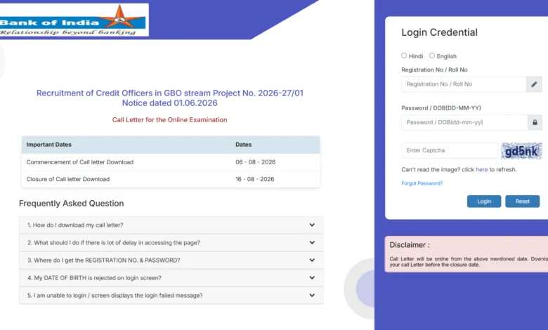 Bank of India Credit Officer (779 Posts) Admit Card 2026 Released, Direct Download Link