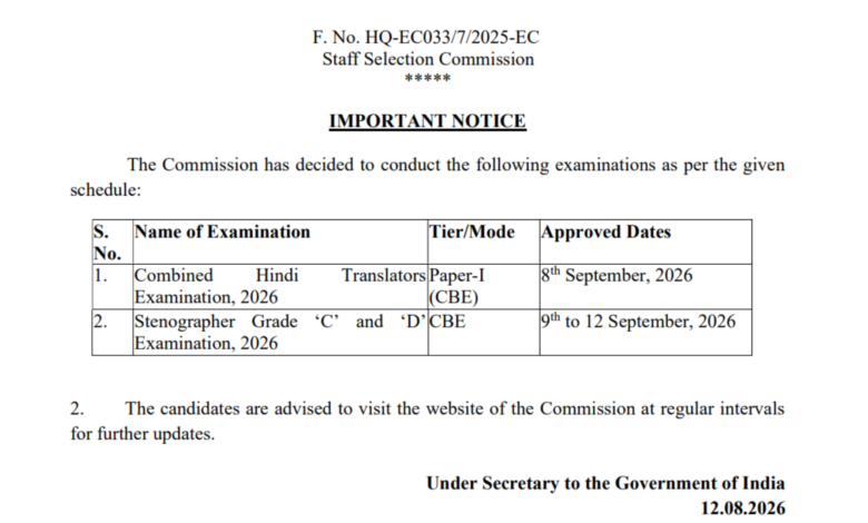 SSC Stenographer Grade C & D Recruitment 2026 Notification Released & Apply Online for 1275 Posts