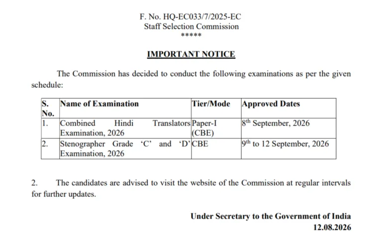 SSC JHT (303 Posts) Exam Date & Admit Card 2026 Released, Check Now