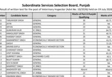 Punjab PSSSB Veterinary Inspector (310 Posts) Result 2026 Released, Download Merit List PDF