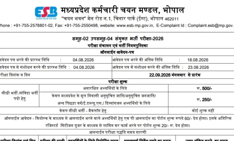 MPESB Group-2 Sub Group-4 Patwari  Recruitment 2026 Notification Released & Apply Online for 2106 Posts
