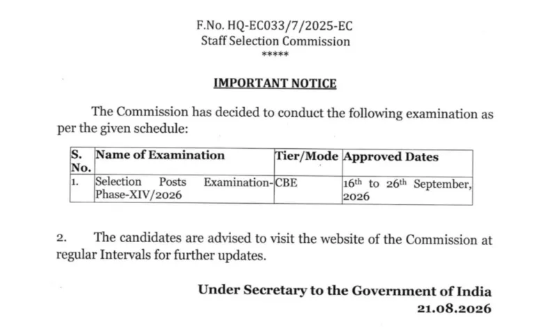 SSC Selection Post Phase-XIV (3003 Posts) Exam Date & Admit Card 2026 Released, Check Now