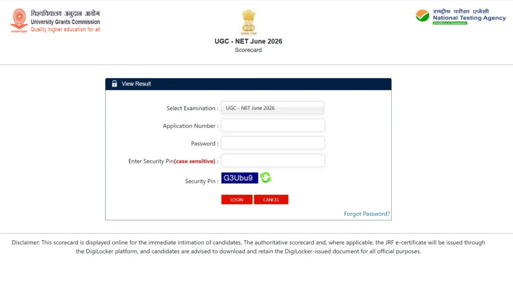 NTA UGC NET June 2026 Result Released – Download Scorecard PDF Direct Link Here