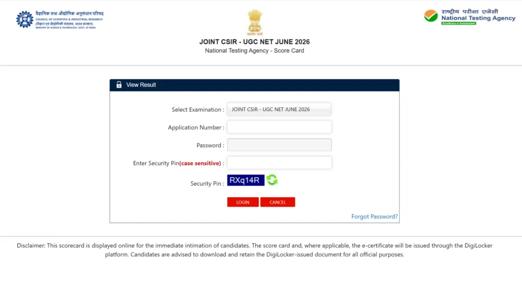 NTA CSIR UGC NET June 2026 Result Released – Download Scorecard PDF Direct Link Here