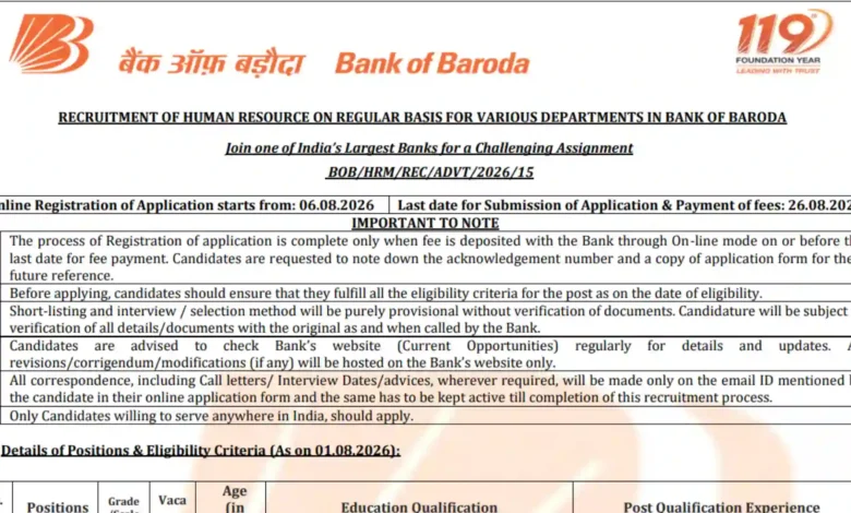 Bank of Baroda Specialist Officer (SO) Recruitment 2026 Notification Released for 206 Posts, Apply Online