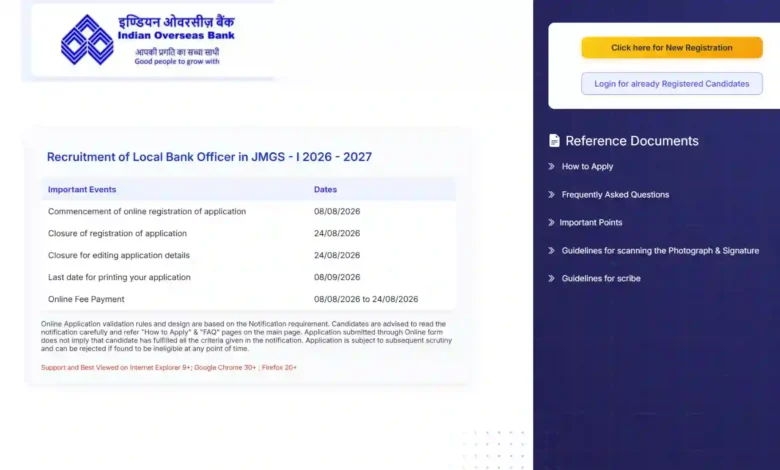Indian Overseas Bank (IOB) Local Bank Officer (LBO) Recruitment 2026 Notification Released for 250 Posts, Apply Online
