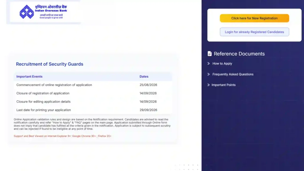 Indian Overseas Bank (IOB) Security Guard Recruitment 2026 Notification Released & Apply Online