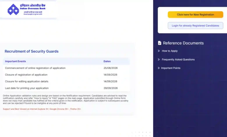 Indian Overseas Bank (IOB) Security Guard Recruitment 2026 Notification Released & Apply Online