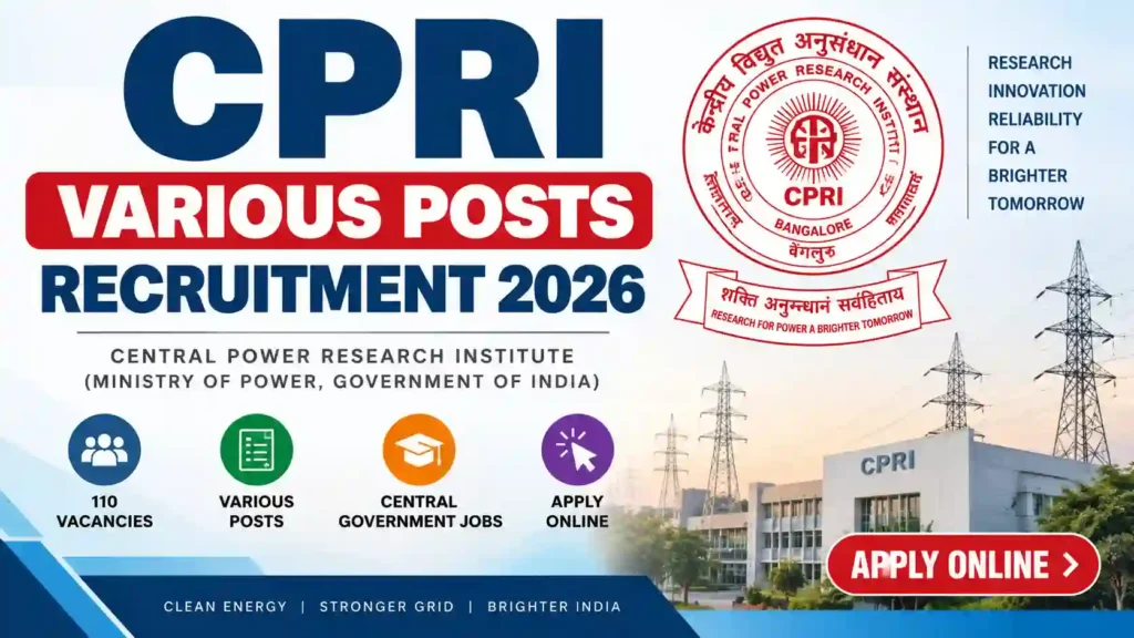CPRI Recruitment 2026 Notification Released for 110 Various Posts, Apply Online