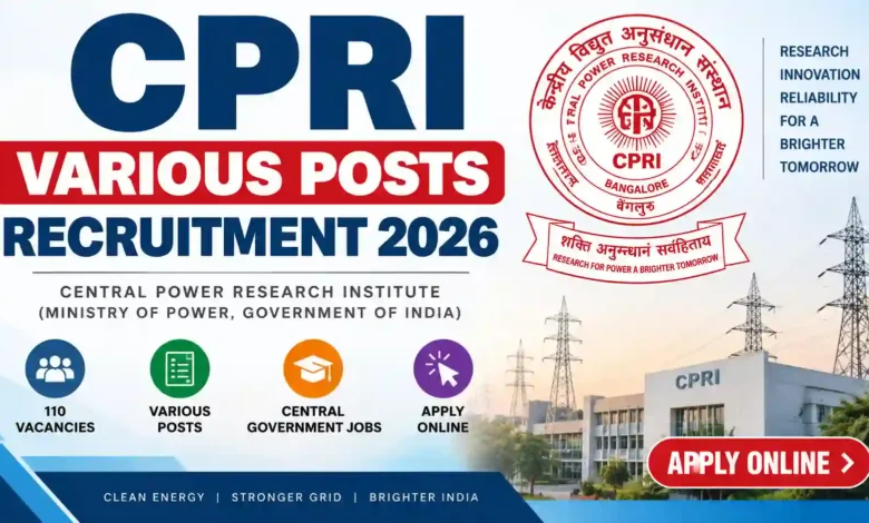 CPRI Recruitment 2026 Notification Released for 110 Various Posts, Apply Online