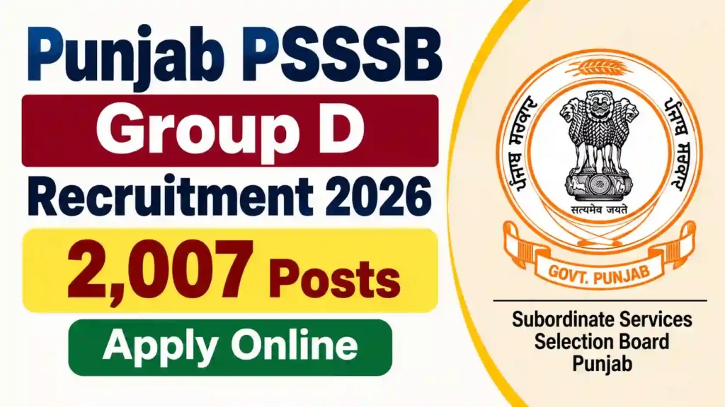 Punjab PSSSB Group D Recruitment 2026 Notification Released for 2007 Posts, Apply Online