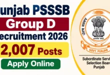 Punjab PSSSB Group D Recruitment 2026 Notification Released for 2007 Posts, Apply Online