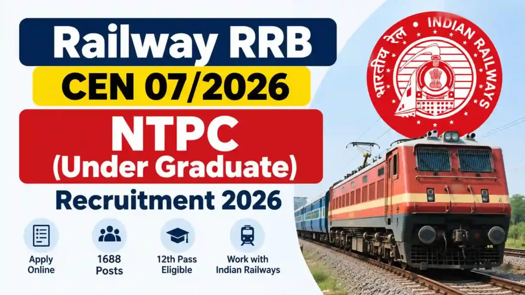 Railway RRB CEN 07/2026 NTPC (Under Graduate) Recruitment 2026 Notification Released for 1688 Posts; Apply Online