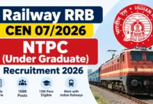 Railway RRB CEN 07/2026 NTPC (Under Graduate) Recruitment 2026 Notification Released for 1688 Posts; Apply Online
