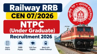 Railway RRB CEN 07/2026 NTPC (Under Graduate) Recruitment 2026 Notification Released for 1688 Posts; Apply Online