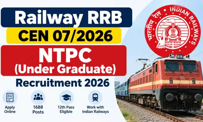 Railway RRB CEN 07/2026 NTPC (Under Graduate) Recruitment 2026 Notification Released for 1688 Posts; Apply Online