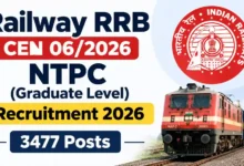 Railway RRB CEN 06/2026 NTPC (Graduate Level) Recruitment 2026 Notification Released for 3477 Posts, Apply Online
