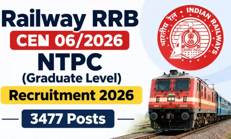 Railway RRB CEN 06/2026 NTPC (Graduate Level) Recruitment 2026 Notification Released for 3477 Posts, Apply Online