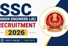 SSC Junior Engineer (JE) Recruitment 2026 Notification Released & Apply Online for 1748 Posts
