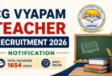 CG Vyapam Teacher Recruitment 2026 Notification Released for 1654 Posts, Apply Online