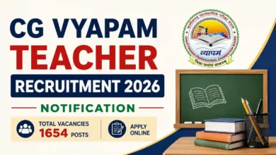 CG Vyapam Teacher Recruitment 2026 Notification Released for 1654 Posts, Apply Online