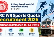 Railway RRC WR Sports Quota Recruitment 2026 Notification Released for 64 Posts, Apply Online