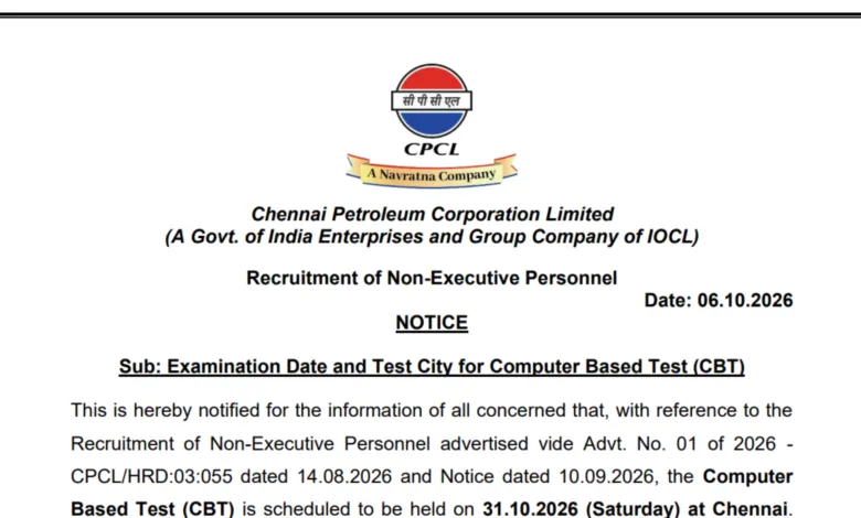 CPCL Junior Engineering Assistant (60 Posts) Exam Date & Admit Card 2026 Released, Check Now