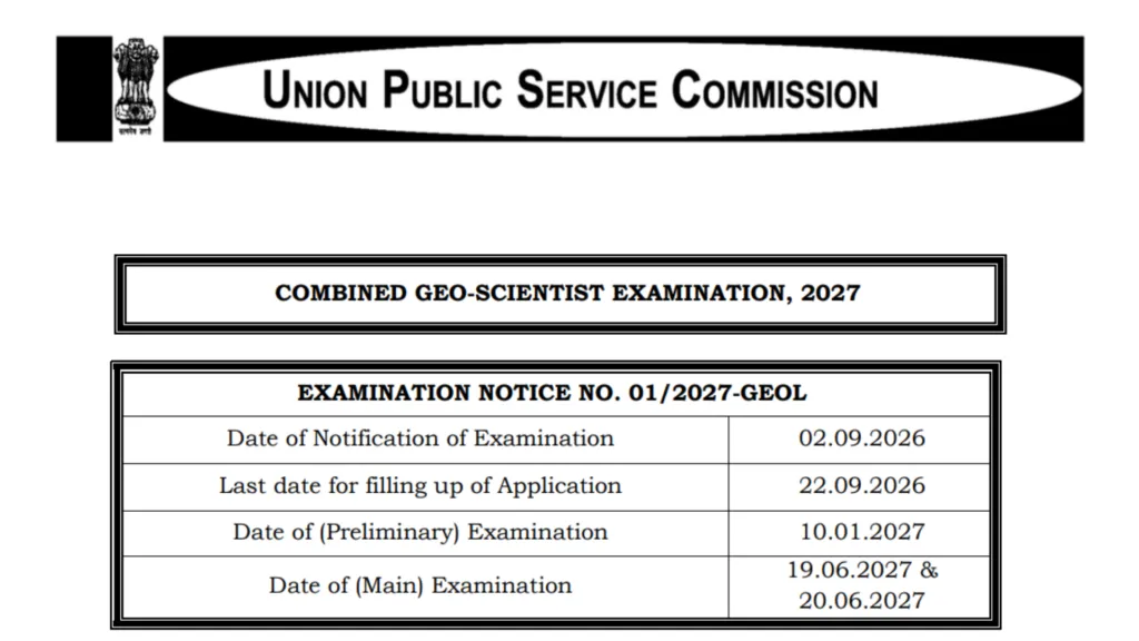 UPSC COMBINED Geo Scientist Examination (CGSE) 2027 Notification Released & Apply Online for 127 Posts