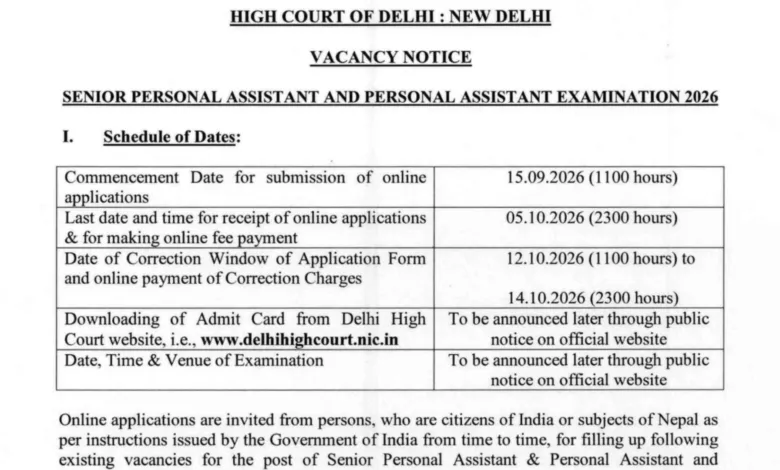 Delhi High Court SPA & PA Recruitment 2026 Notification Released for 150 Posts, Apply Online