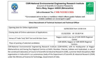 CSIR NEERI Recruitment 2026 Notification Released for Technical Assistant & Technical Officer Posts, Apply Online