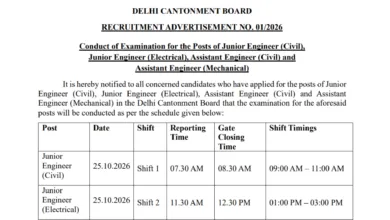 Delhi Cantonment Board AE & JE Exam Date & Admit Card 2026 Released, Check Now