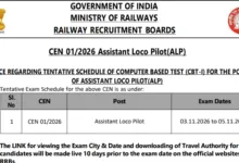 Railway RRB CEN 01/2026 ALP (11127 Posts) Exam Date & Admit Card 2026 Released, Check Now