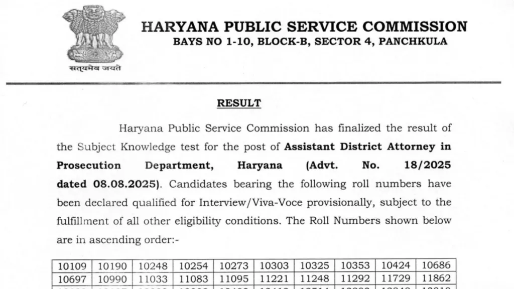 HPSC Assistant District Attorney (ADA-255 Posts) Result 2026 Released – Download Merit List PDF