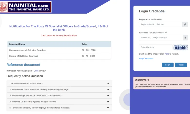 Nainital Bank Specialist Officer (SO-41 Posts) Admit Card 2026 Released – Download Hall Ticket