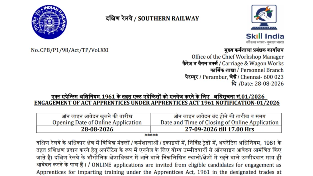 Railway RRC SR Apprentice Recruitment 2026 Notification Released & Apply Online for 4471 Posts