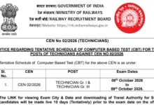 Railway RRB CEN 02/2026 Technician (6565 Posts) Exam Date & Admit Card 2026 Released, Check Now