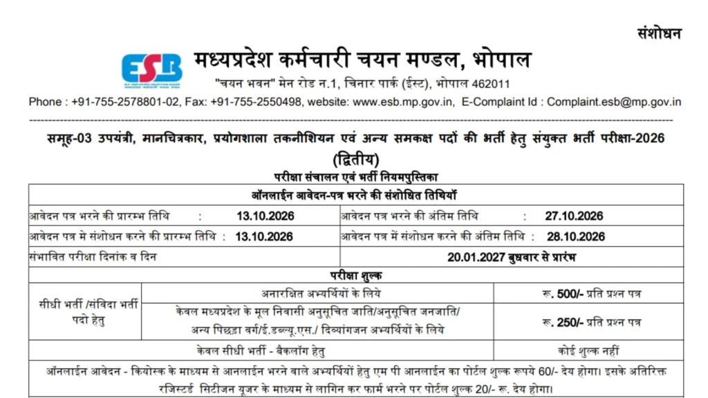 MPESB Group-3 Sub Engineer Recruitment 2026 Notification Released for 1715 Posts, Apply Online