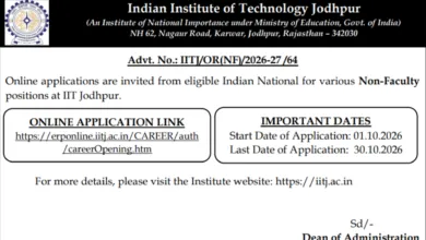IIT Jodhpur Non-Teaching Recruitment 2026 Notification Released for Various Posts; Apply Online