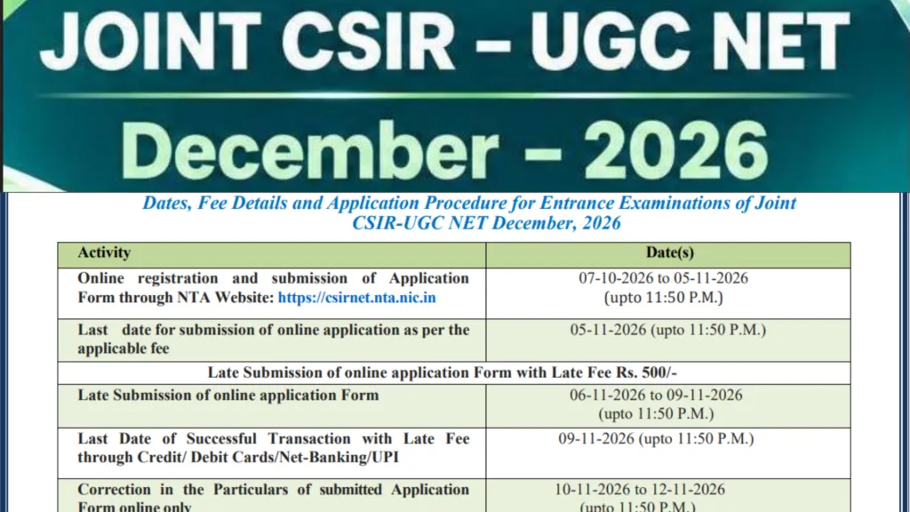 NTA CSIR-UGC NET December 2026 Notification Released & Apply Online