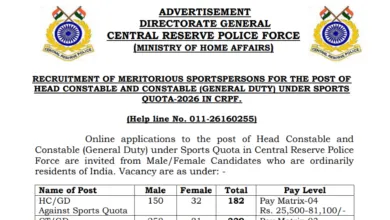 CRPF Constable & Head Constable (Sports Quota) Recruitment 2026 Notification Released for 521 Posts, Apply Online