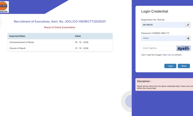IOCL Executive (470 Posts) Result 2026 Released, Download Score Card From This Link