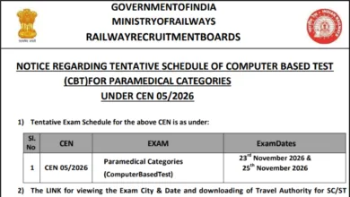 Railway RRB CEN 05/2026 Paramedical Staff Recruitment (590 Posts) Exam Date & Admit Card 2026 Released, Check Now