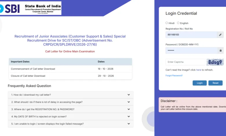 State Bank of India (SBI) Clerk Backlog Exam Date & Admit Card 2026 Released for 1538 Posts, Check Now