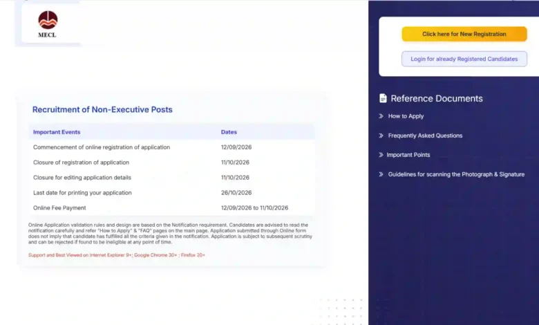 MECL Non-Executive Recruitment 2026 Notification Released for 94 Posts, Apply Online