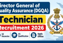 Director General of Quality Assurance (DGQA) Technician Recruitment 2026 Notification Released, Apply Offline
